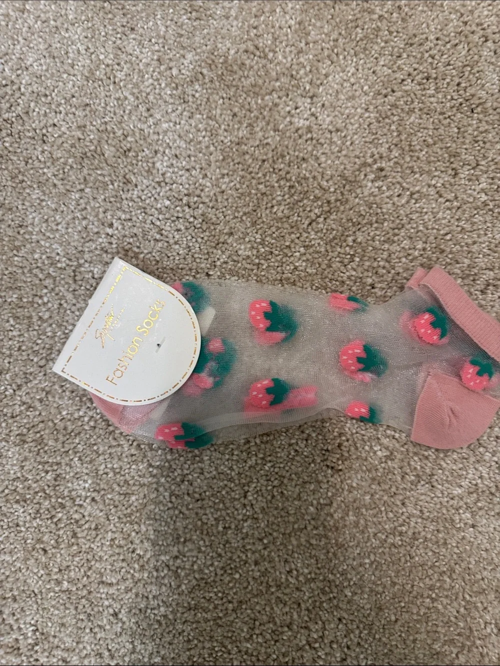 Men’s Pink Strawberry-Print Sheer Ankle Socks